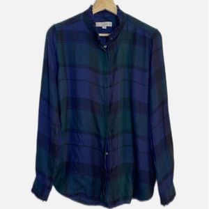 Loft green blue tartan plaid blouse M